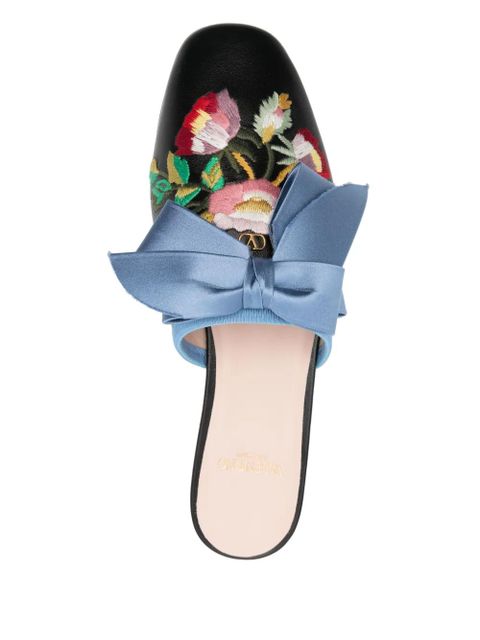Valentino Garavani floral-embroidered mules - Black