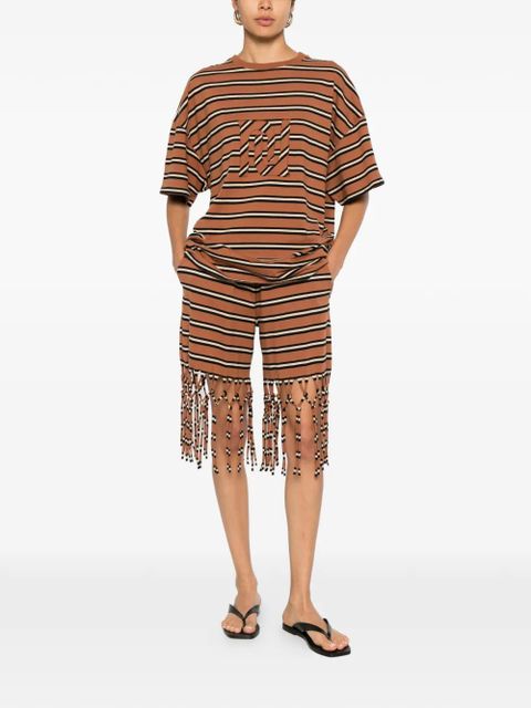 Nanushka Wren monogram-patch striped T-shirt - Brown