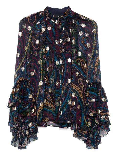 ETRO paisley-print ruffled top - Blue - zdjęcie produktu nr 1