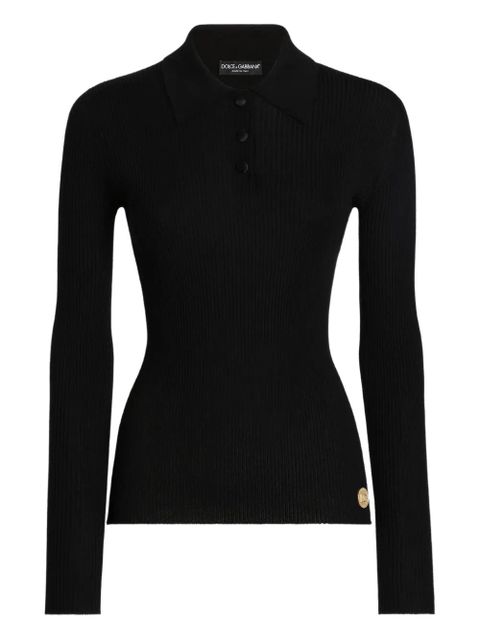 Dolce & Gabbana ribbed long-sleeve polo top - Black - zdjęcie produktu nr 1