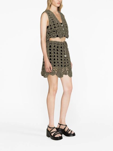 GANNI crochet-knit crop top - Black