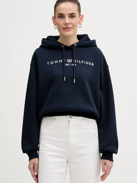 Tommy Hilfiger bluza damska kolor granatowy z kapturem z aplikacją WW0WW47832 - zdjęcie produktu nr 1