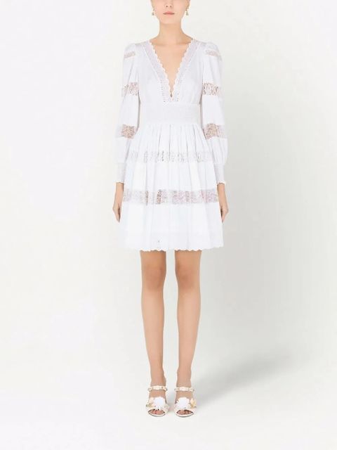 Dolce & Gabbana lace-panel long-sleeve dress - White