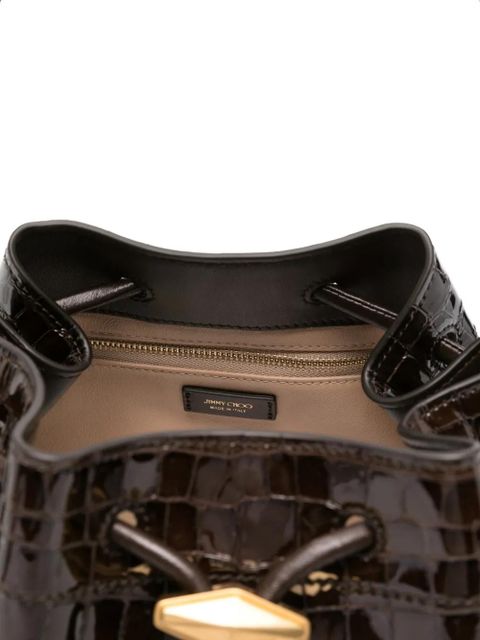 Jimmy Choo croc-effect drawstring leather tote bag - Brown