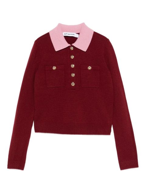 Self-Portrait contrast-collar polo top - Red - zdjęcie produktu nr 1