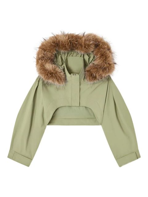 GANNI fur-trimmed cropped jacket - Green - zdjęcie produktu nr 1