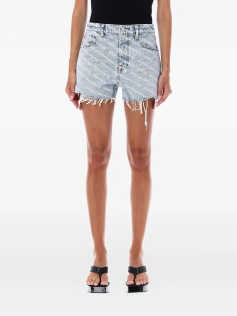 Alexander Wang logo-print frayed shorts - Blue - zdjęcie produktu nr 1