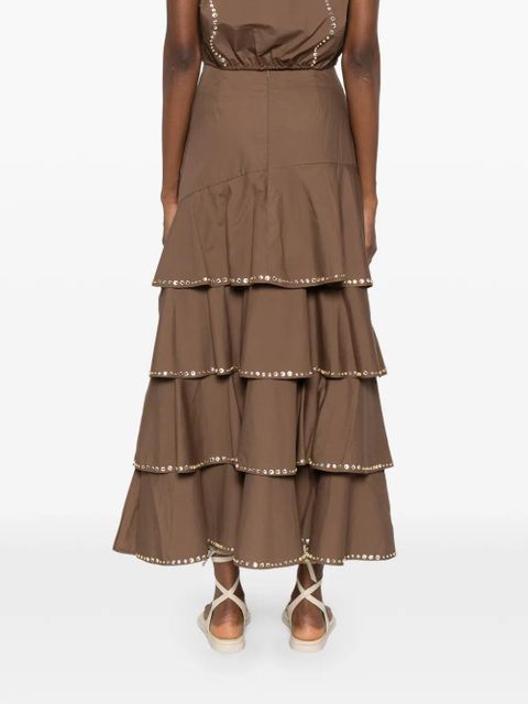 SANDRO crystal-embellished A-line midi skirt - Brown