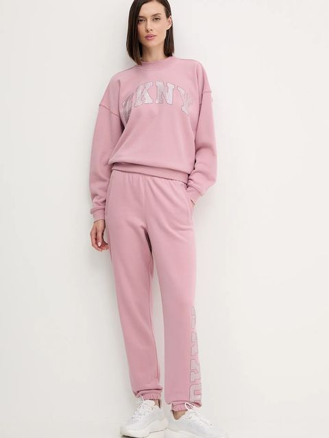 Dkny spodnie dresowe damskie kolor różowy z aplikacją DP5P3737