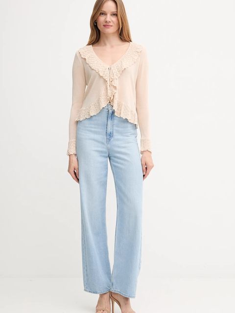 Hoss Intropia kardigan z dodatkiem lnu damski kolor beżowy lekki 6312161