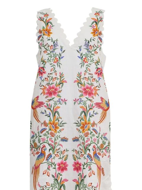 FARM Rio Delicate Forest scalloped-hem bird-print maxi dress - White - zdjęcie produktu nr 1