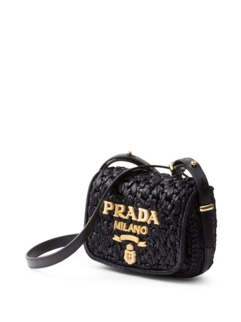 Prada logo-embroidered interwoven shoulder bag - Black