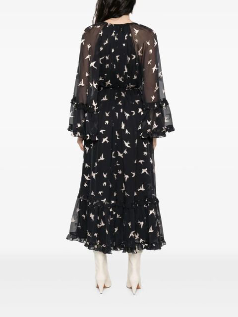 ZIMMERMANN bird-print ruffled dress - Black