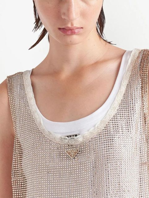 Prada rhinestone-embellished mesh minidress - Neutrals