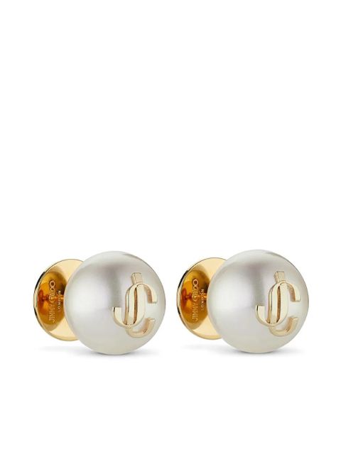 Jimmy Choo debossed-logo pearl earrings - White
