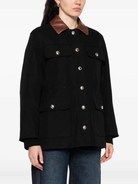 Maje leather-collar button-front jacket - Black
