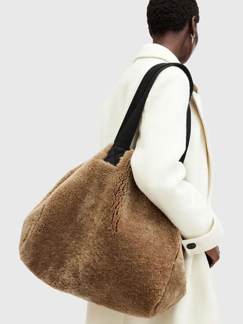 AllSaints torebka skórzana dwustronna IZZY SHEARLING kolor brązowy W056XB