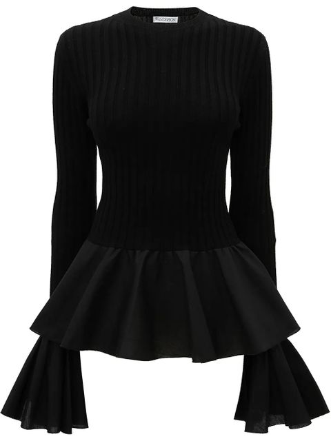 JW Anderson rib-knit peplum top - Black - zdjęcie produktu nr 1