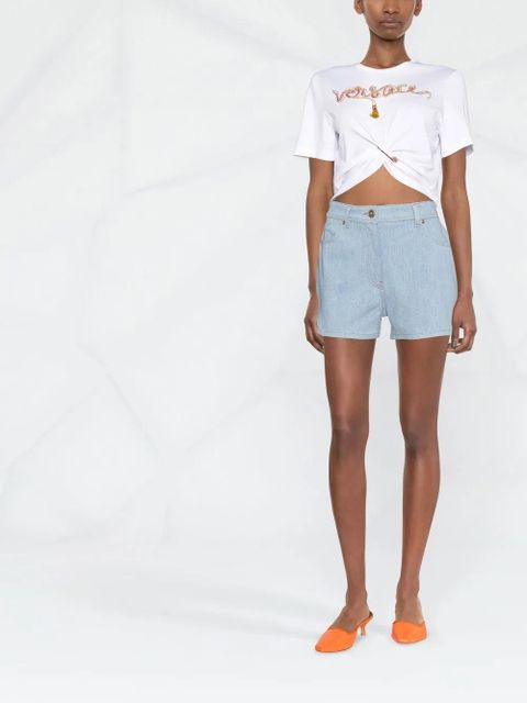 Versace embellished-logo safety-pin T-shirt - White