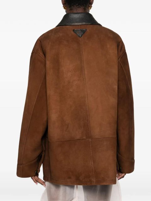 Prada logo-detail suede jacket - Brown