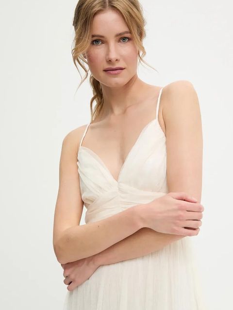 Answear.LAB sukienka kolor beżowy maxi rozkloszowana