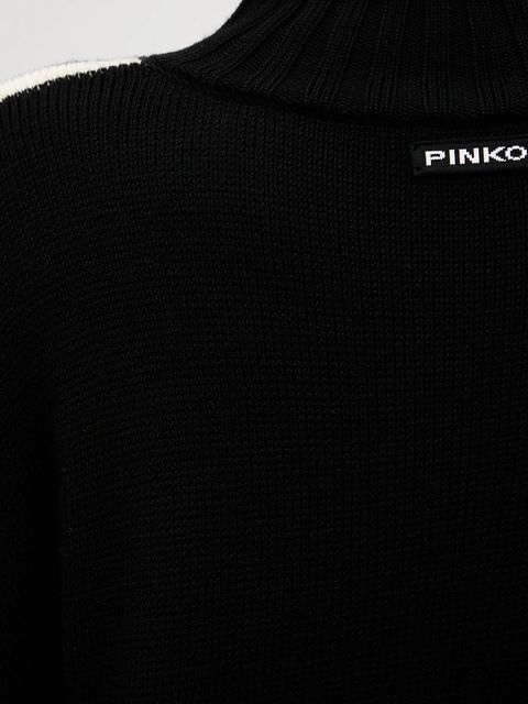 Pinko sweter wełniany damski kolor czarny lekki z golfem 105396 A2PL