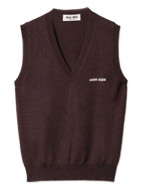Miu Miu intarsia-logo V-neck vest - Brown - zdjęcie produktu nr 1