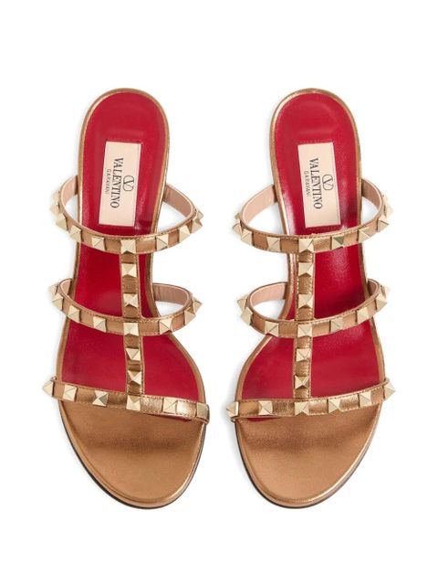 Valentino Garavani Rockstud slide sandal in laminated nappa leather 60mm - Gold