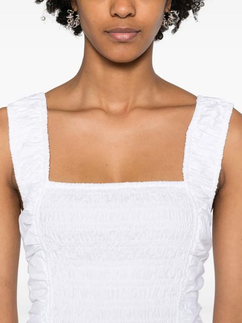 GANNI smocked poplin midi dress - White