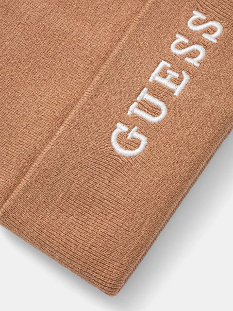 Guess czapka kolor brązowy z grubej dzianiny AW5189 POL01