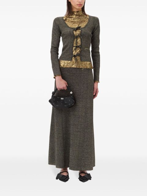 GANNI logo-embroidered maxi skirt - Grey