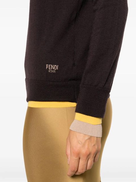 FENDI layered-trim sweater - Brown