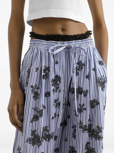 Dolce & Gabbana poplin trousers with crystal flower embroidery - Blue