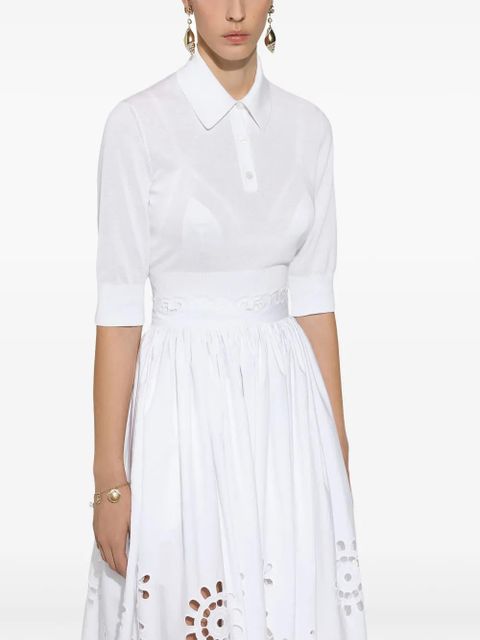Dolce & Gabbana cropped fine-knit polo shirt - White
