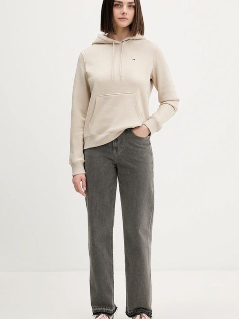 Tommy Jeans bluza damska kolor beżowy z kapturem gładka DW0DW19958 - zdjęcie produktu nr 2
