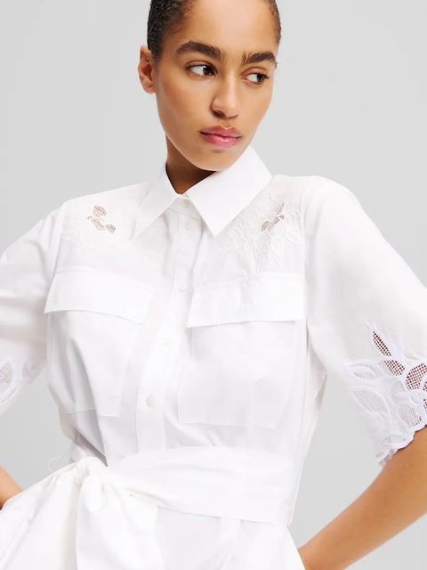 Karl Lagerfeld sukienka bawełniana kolor biały mini prosta A2W13009