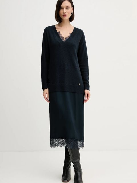 Pedro del Hierro sukienka z domieszką wełny kolor granatowy midi prosta 6192942 - zdjęcie produktu nr 2