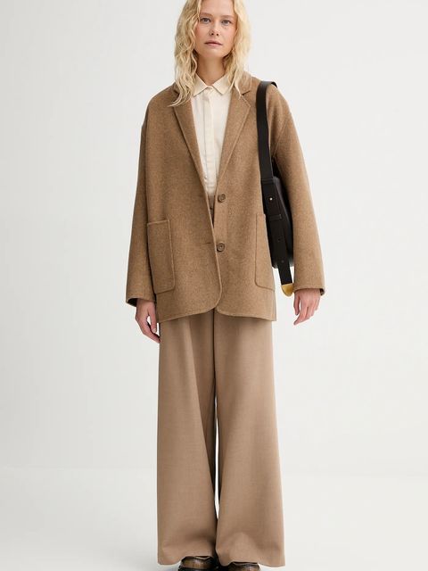 Sessun płaszcz z wełną kolor brązowy przejściowy oversize 25113004