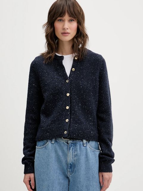 Abercrombie & Fitch kardigan z dodatkiem wełny damski kolor granatowy KI150-5473-200