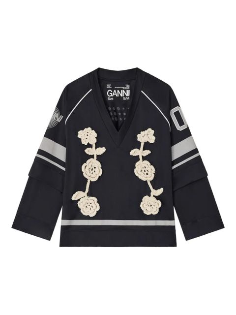 GANNI crocheted-flower jersey top - Black - zdjęcie produktu nr 1