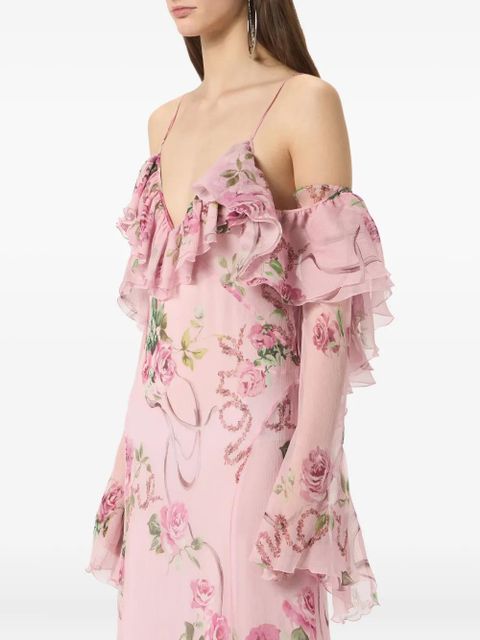 Blumarine floral-printed ruffled gown - Pink