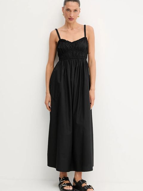 BOSS Orange sukienka bawełniana kolor czarny maxi rozkloszowana 50537919