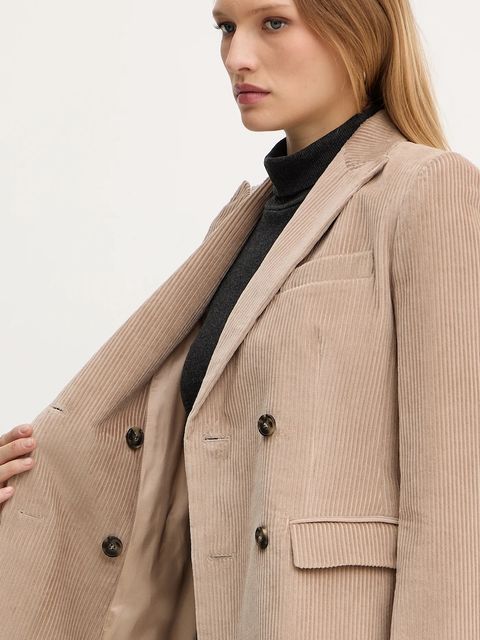 Weekend Max Mara marynarka sztruksowa KATANGA kolor beżowy dwurzędowa gładka 2525046062600