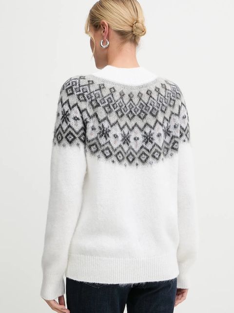 BOSS sweter z dodatkiem wełny damski kolor beżowy z półgolfem 50549369