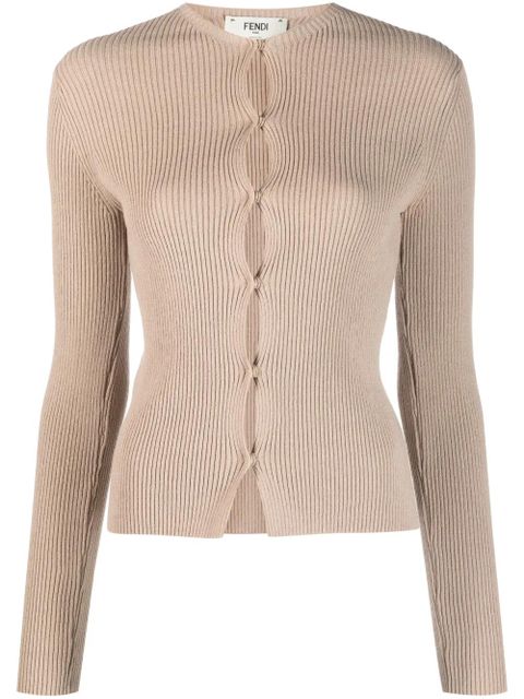FENDI ribbed-knit cotton-blend cardigan - Neutrals - zdjęcie produktu nr 1