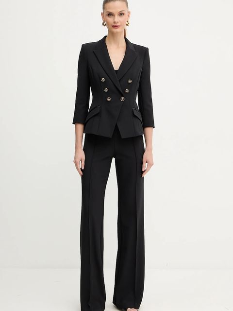 Elisabetta Franchi spodnie damskie kolor czarny proste high waist PA12156E2 - zdjęcie produktu nr 2