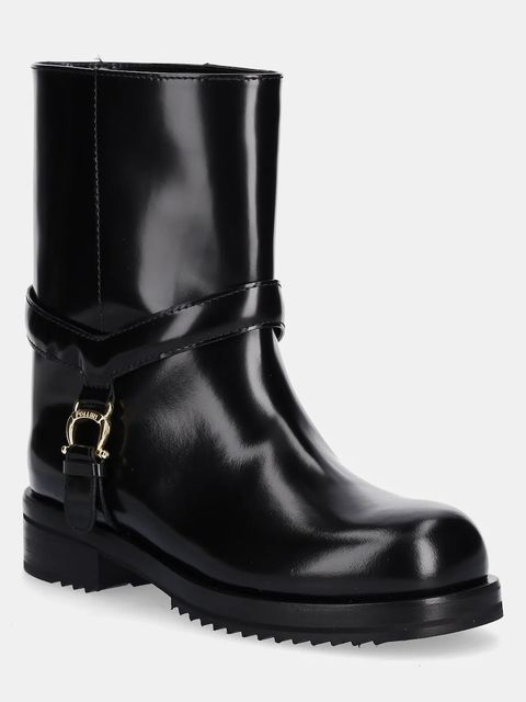 Pollini botki skórzane damskie kolor czarny na płaskim obcasie PA21084G0NPC0000 - zdjęcie produktu nr 1