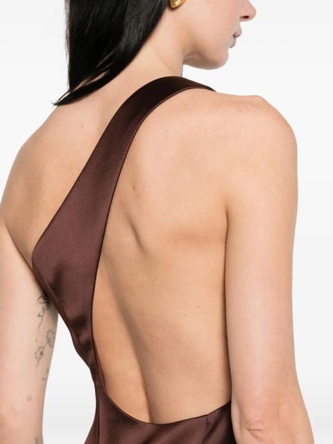 Self-Portrait one-shoulder satin mini dress - Brown