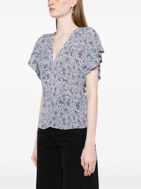 MARANT ÉTOILE Delocia abstract-print V-neck blouse - Blue