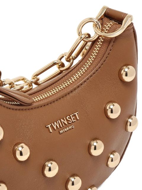 TWINSET stud-embellished leather clutch bag - Brown